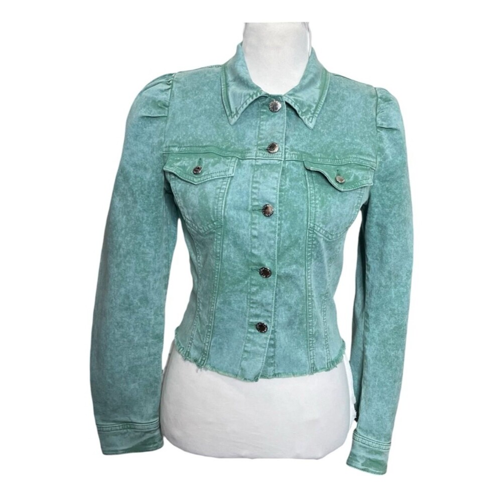 Retrofete Rissa Jacket Women's Small Green Mojito Cropped Denim Button Front - Picture 3 of 9